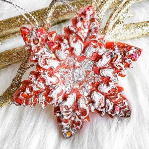 Handmade Christmas Tree Ornament, Star, Snowflake, Red / Silver